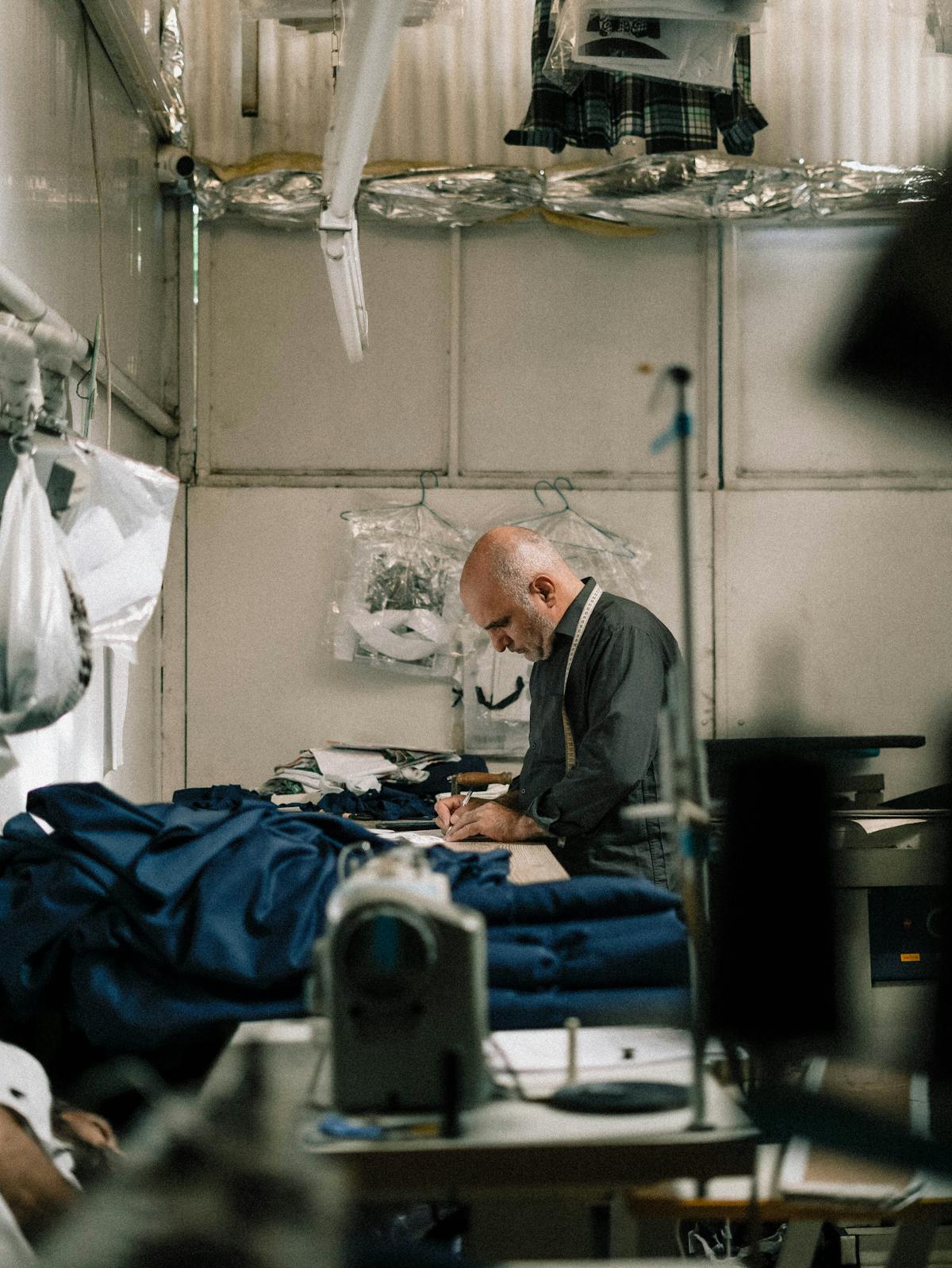 Artisan au travail dans un atelier textile